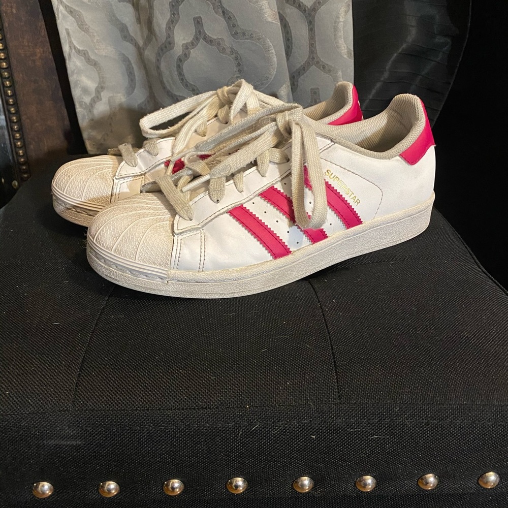 Pink and white superstar Adidas